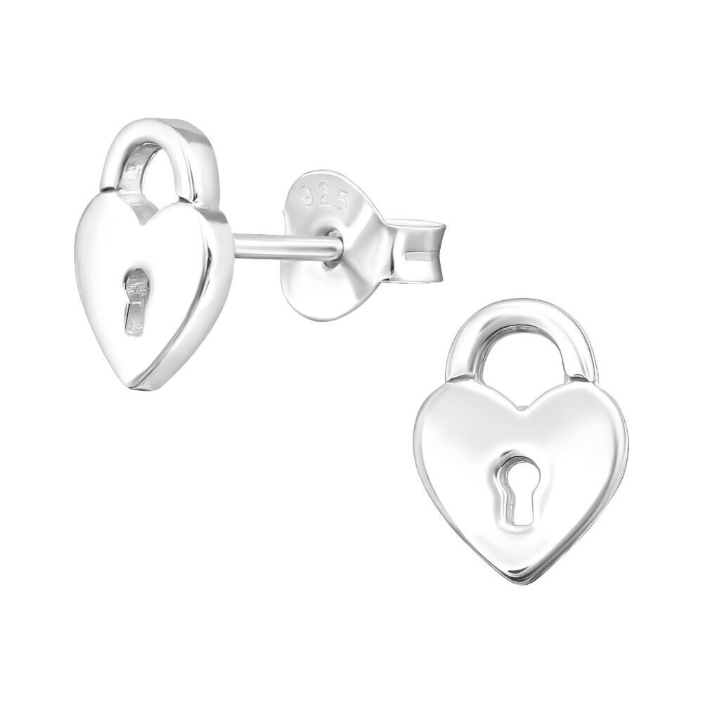Sterling Silver Heart Padlock Stud Earrings | 925 8mm